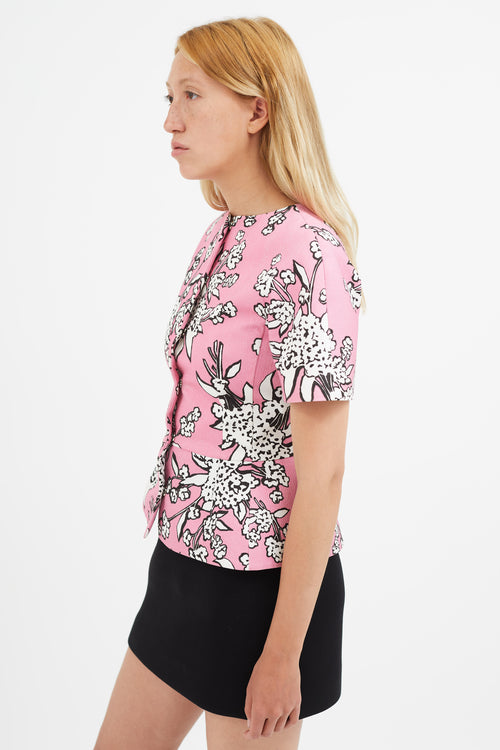 Red Valentino Pink Floral Peplum Short Sleeve Blazer