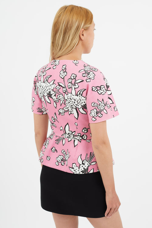 Red Valentino Pink Floral Peplum Short Sleeve Blazer