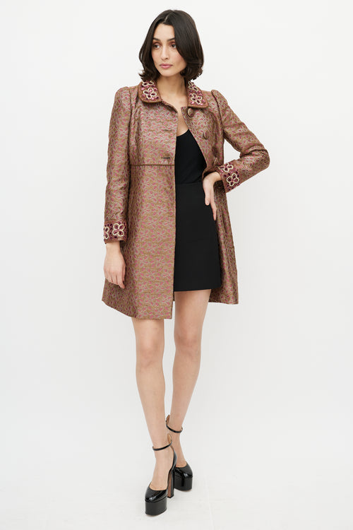 Red Valentino Purple 
Gold Brocade 
Sequin Coat