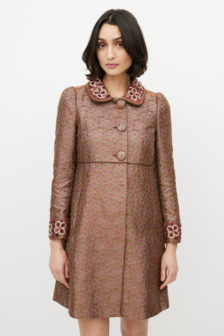 Red Valentino Purple 
Gold Brocade 
Sequin Coat