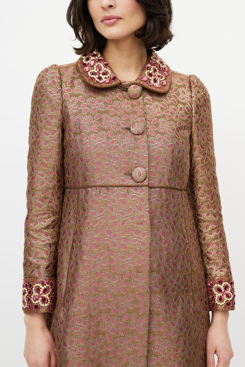 Red Valentino Purple 
Gold Brocade 
Sequin Coat