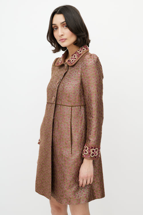 Red Valentino Purple 
Gold Brocade 
Sequin Coat