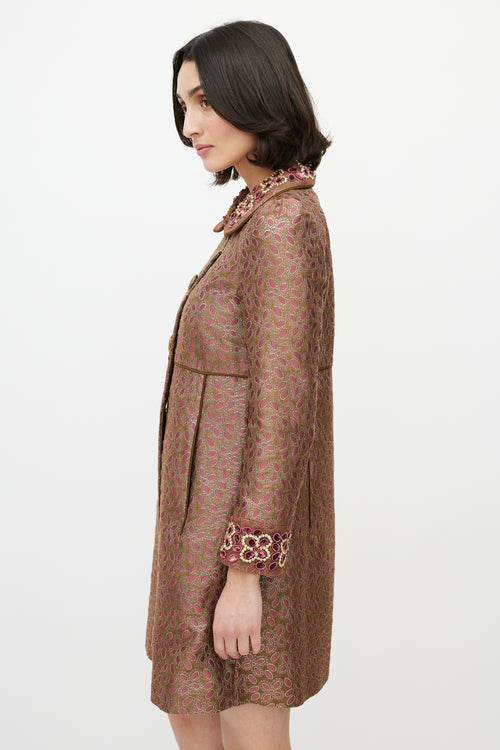 Red Valentino Purple 
Gold Brocade 
Sequin Coat