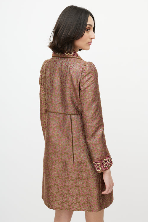 Red Valentino Purple 
Gold Brocade 
Sequin Coat