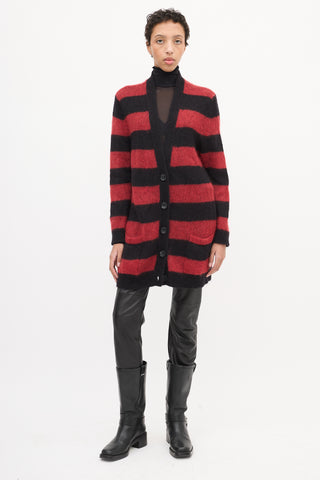 Red Valentino Red 
Black Mohair Striped Cardigan