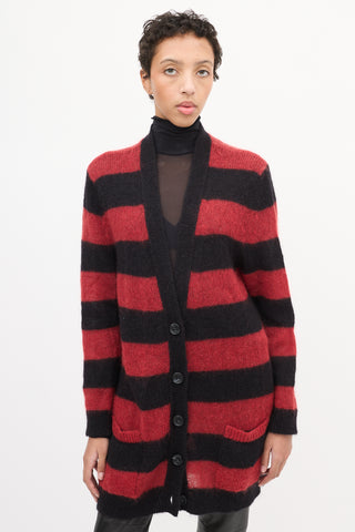 Red Valentino Red 
Black Mohair Striped Cardigan