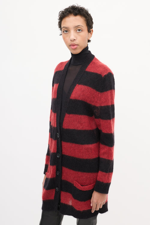 Red Valentino Red 
Black Mohair Striped Cardigan