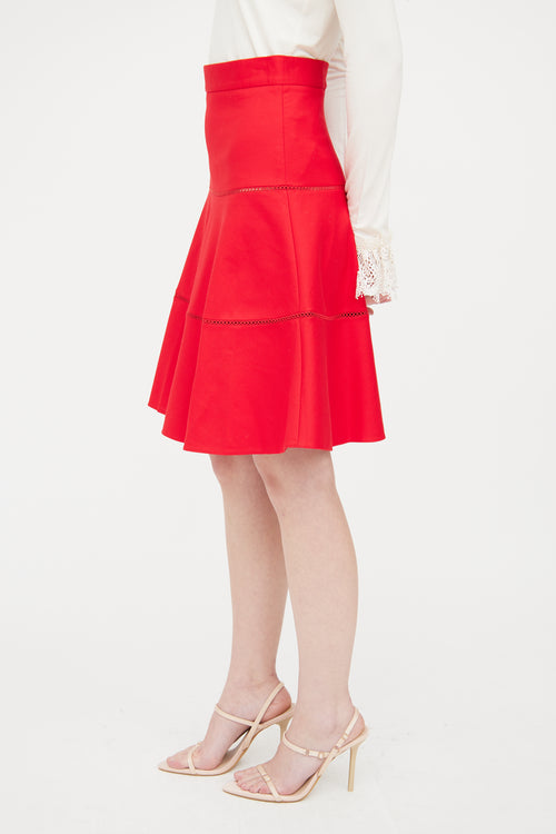 Red Valentino Red Eyelet Flared Skirt