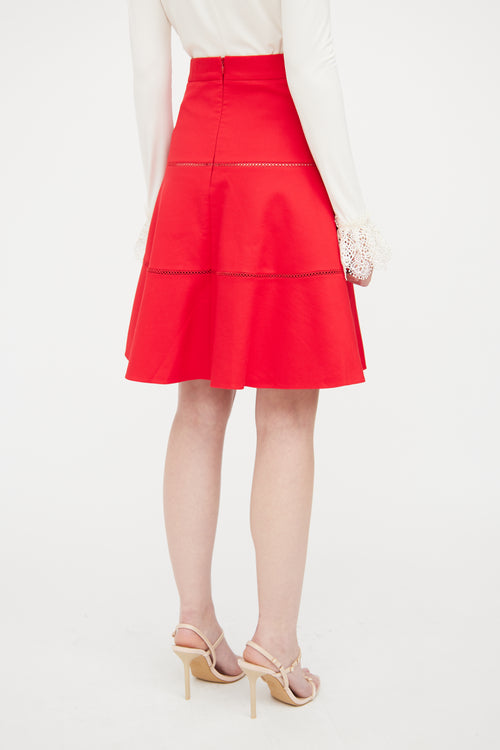 Red Valentino Red Eyelet Flared Skirt