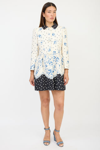 Red Valentino White 
Blue Floral Polka Dot Coat