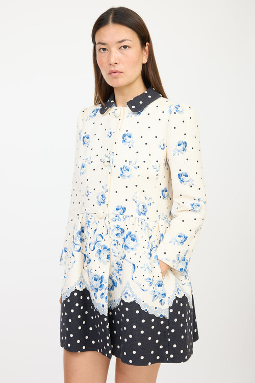 Red Valentino White 
Blue Floral Polka Dot Coat