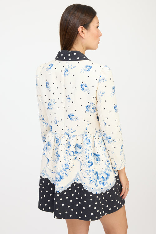 Red Valentino White 
Blue Floral Polka Dot Coat