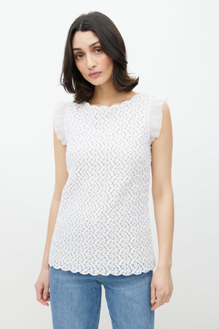 Red Valentino White Embroidered Floral Pleated Top