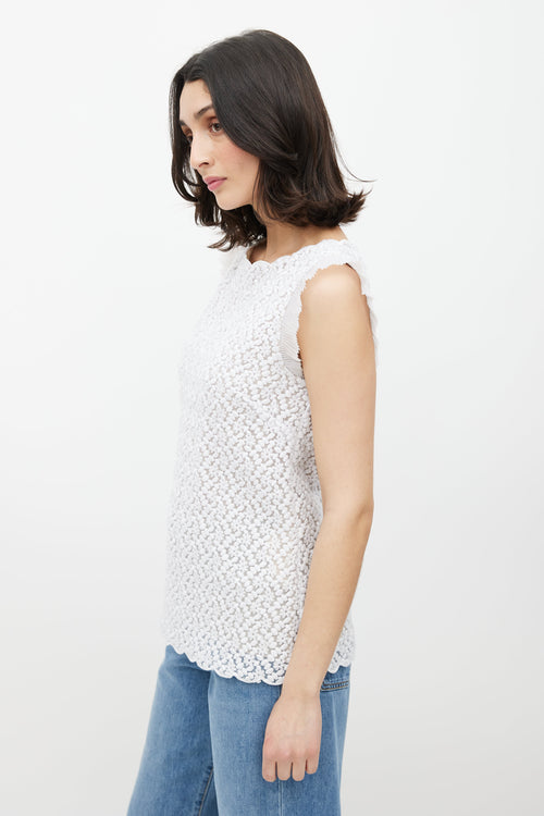 Red Valentino White Embroidered Floral Pleated Top