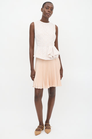 Red Valentino White 
Pink Floral Lace Pleated Peplum Top