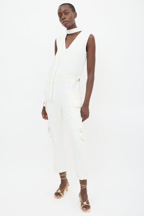 Red Valentino White Sleeveless Cargo Jumpsuit