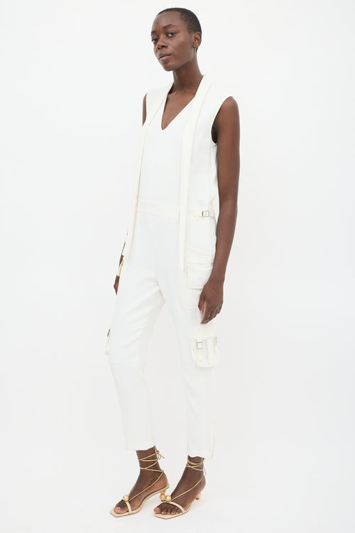 Red Valentino White Sleeveless Cargo Jumpsuit