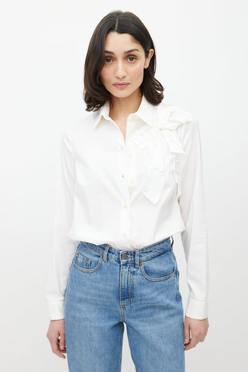 Red Valentino White Studded Bow Shirt