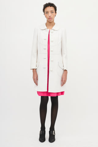 Red Valentino White Woven Cotton Mid Length Coat