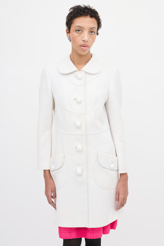 Red Valentino White Woven Cotton Mid Length Coat