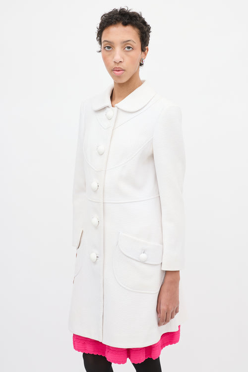 Red Valentino White Woven Cotton Mid Length Coat