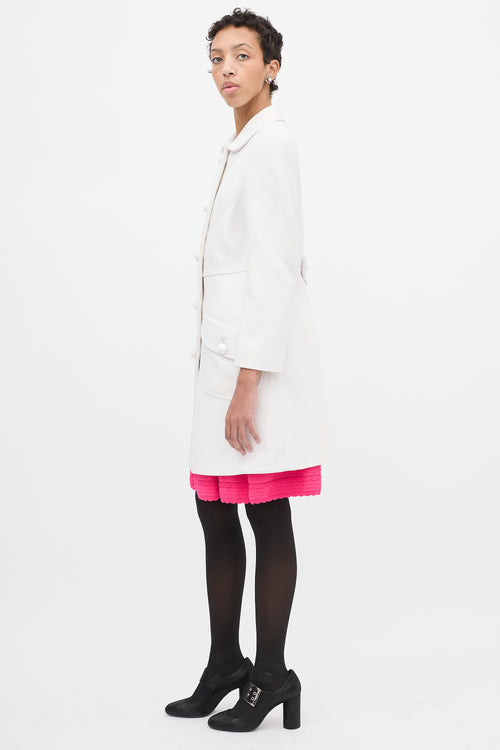 Red Valentino White Woven Cotton Mid Length Coat