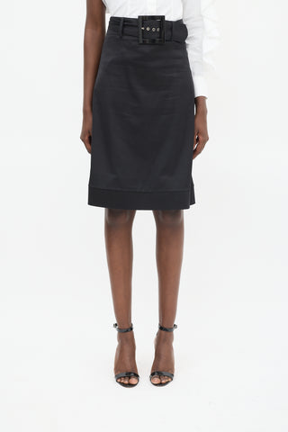 Red Valentino Black Pleated Bow Back Midi Skirt