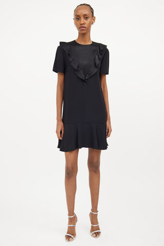 Red Valentino Black Ruffle Panel Short Sleeve Dress