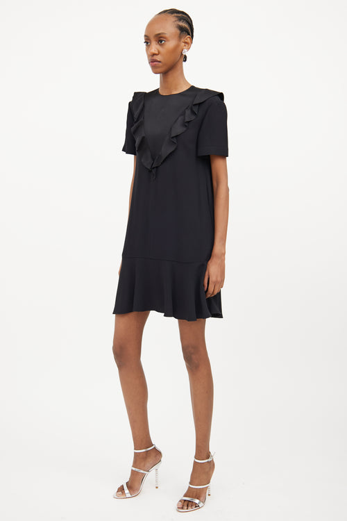 Red Valentino Black Ruffle Panel Short Sleeve Dress