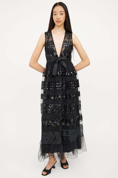 Red Valentino Black Tulle 
Sequin Detail Dress