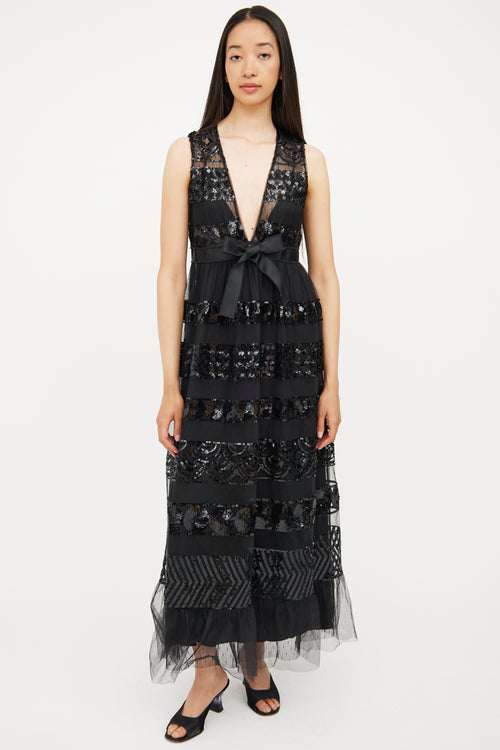 Red Valentino Black Tulle 
Sequin Detail Dress