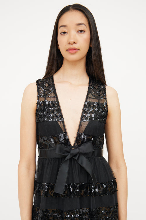 Red Valentino Black Tulle 
Sequin Detail Dress