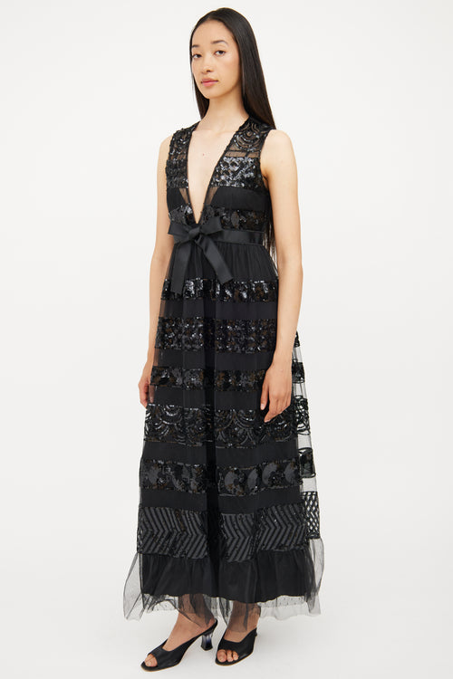 Red Valentino Black Tulle 
Sequin Detail Dress