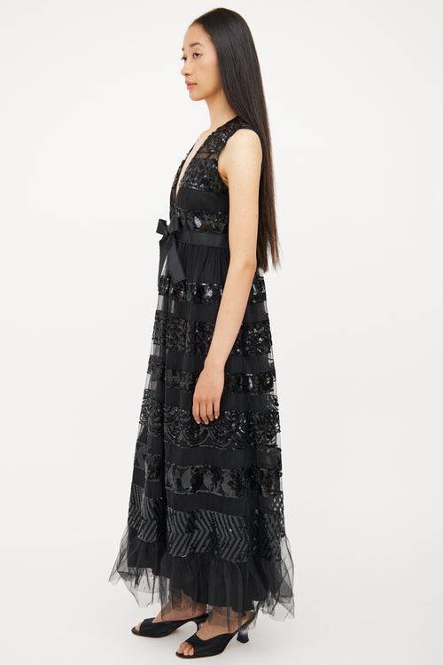 Red Valentino Black Tulle 
Sequin Detail Dress