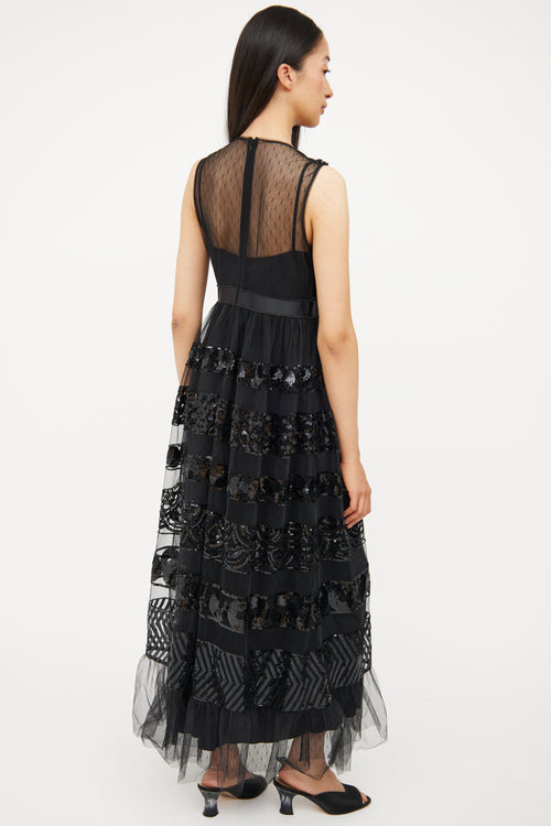 Red Valentino Black Tulle 
Sequin Detail Dress