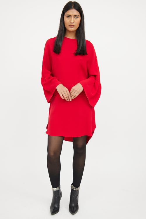 Valentino Red Bell Sleeve Silk Midi Dress