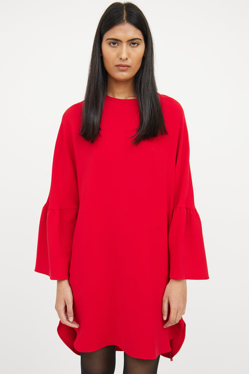 Valentino Red Bell Sleeve Silk Midi Dress