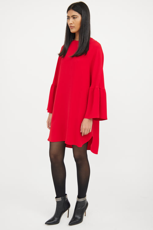 Valentino Red Bell Sleeve Silk Midi Dress