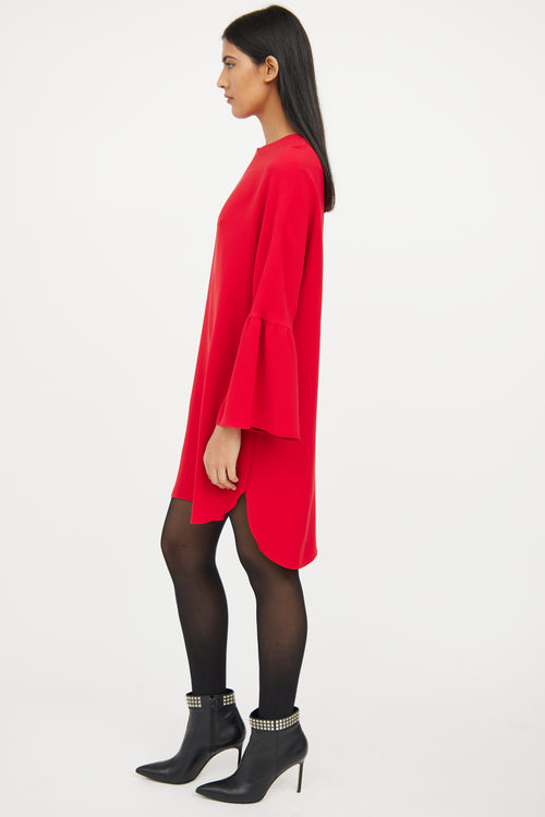 Valentino Red Bell Sleeve Silk Midi Dress