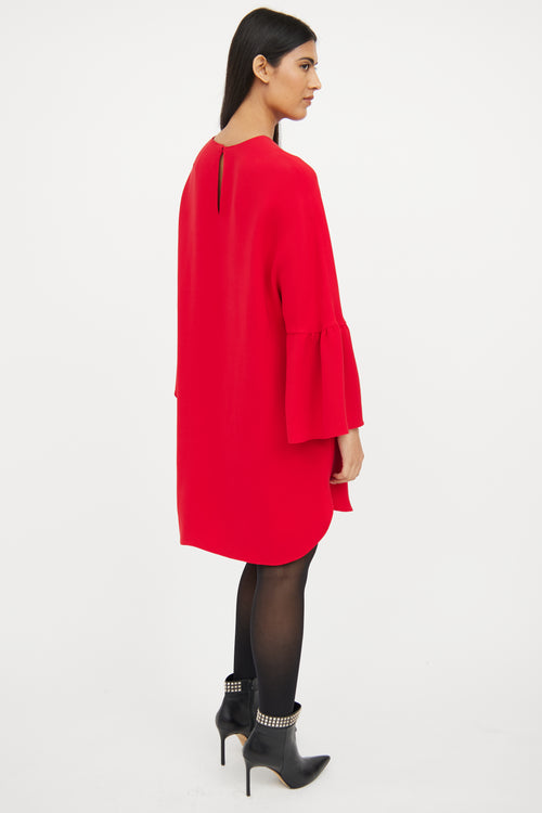 Valentino Red Bell Sleeve Silk Midi Dress