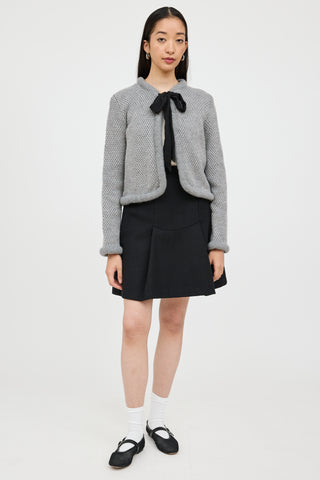 Red Valentino Grey Wool Knit Bow Cardigan