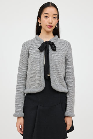 Red Valentino Grey Wool Knit Bow Cardigan