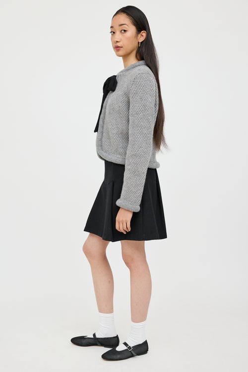 Red Valentino Grey Wool Knit Bow Cardigan