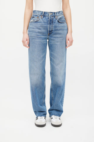 Re/Done Medium Wash Chilled Indigo Raw Hem Jeans