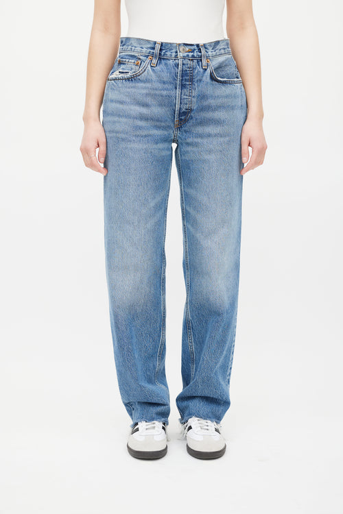 Re/Done Medium Wash Chilled Indigo Raw Hem Jeans