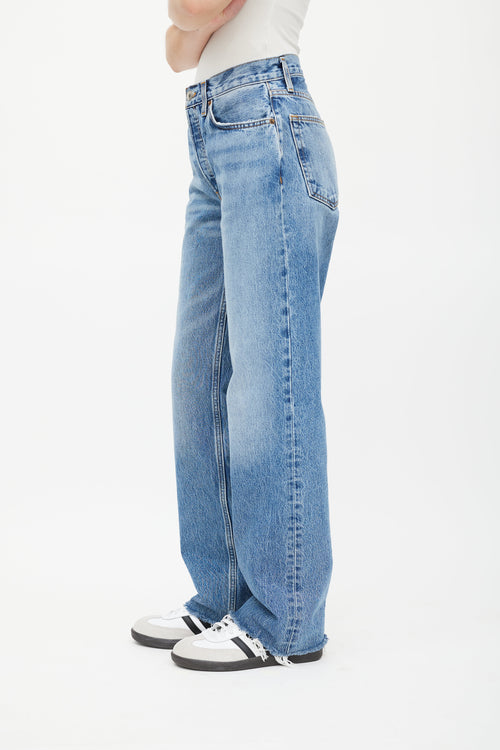 Re/Done Medium Wash Chilled Indigo Raw Hem Jeans