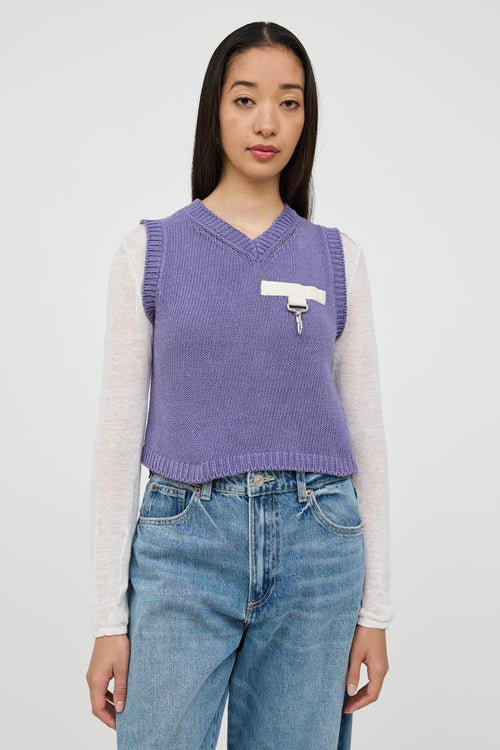 Reese Cooper Purple 
White Knit Clasp Vest