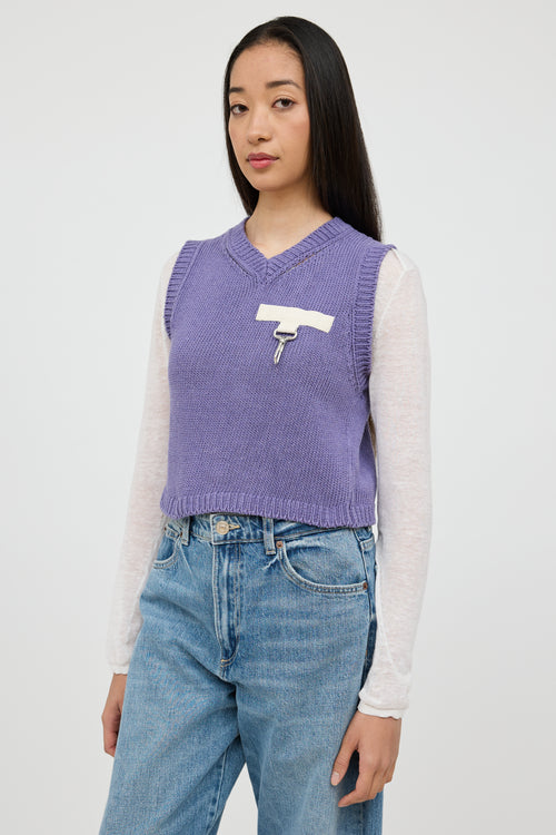 Reese Cooper Purple 
White Knit Clasp Vest