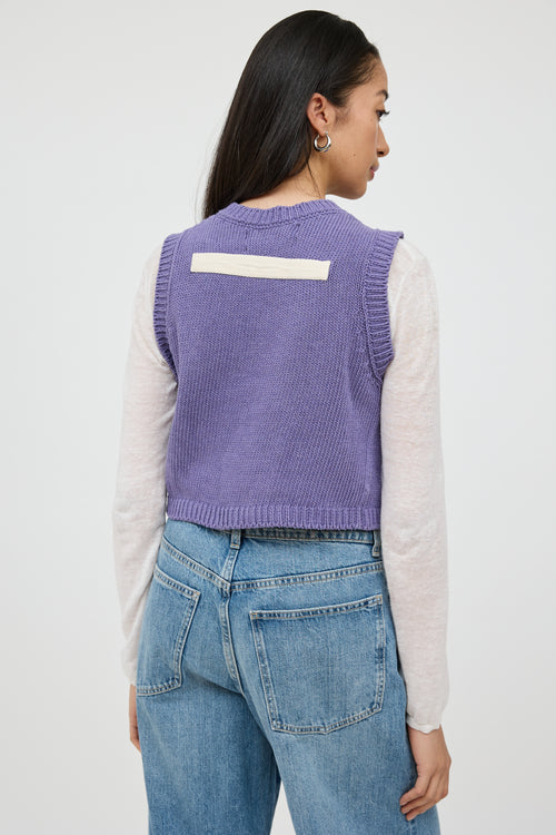 Reese Cooper Purple 
White Knit Clasp Vest