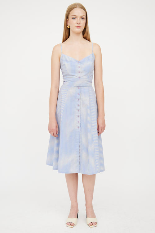 Reformation Blue 
Grey Stripe Button Front Dress